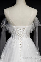 White Lace A-Line Tea Length Formal Prom Dress