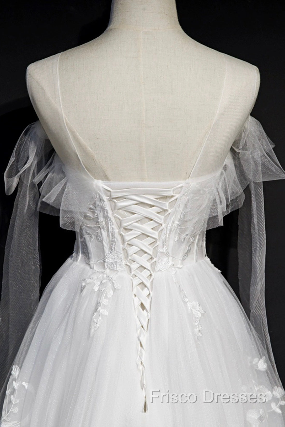 White Lace A-Line Tea Length Formal Prom Dress