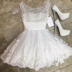 White Lace Homecoming Dresses Pearl Beading