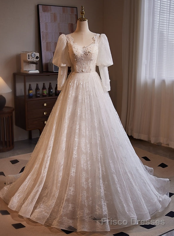 White Lace Long Sleeve Wedding Dress Main image