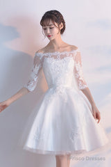 White Lace Short A Line Dress Fashion Dress  Homecoming Dress