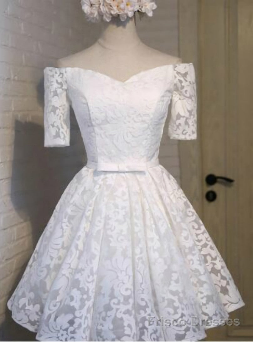 White Lace Short Sleeve Homecoming Dress Main image