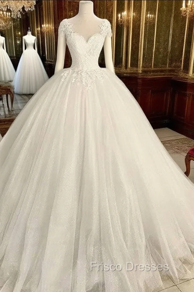 White Lace Tulle Long Formal Prom Dress, White Lace Wedding Dress