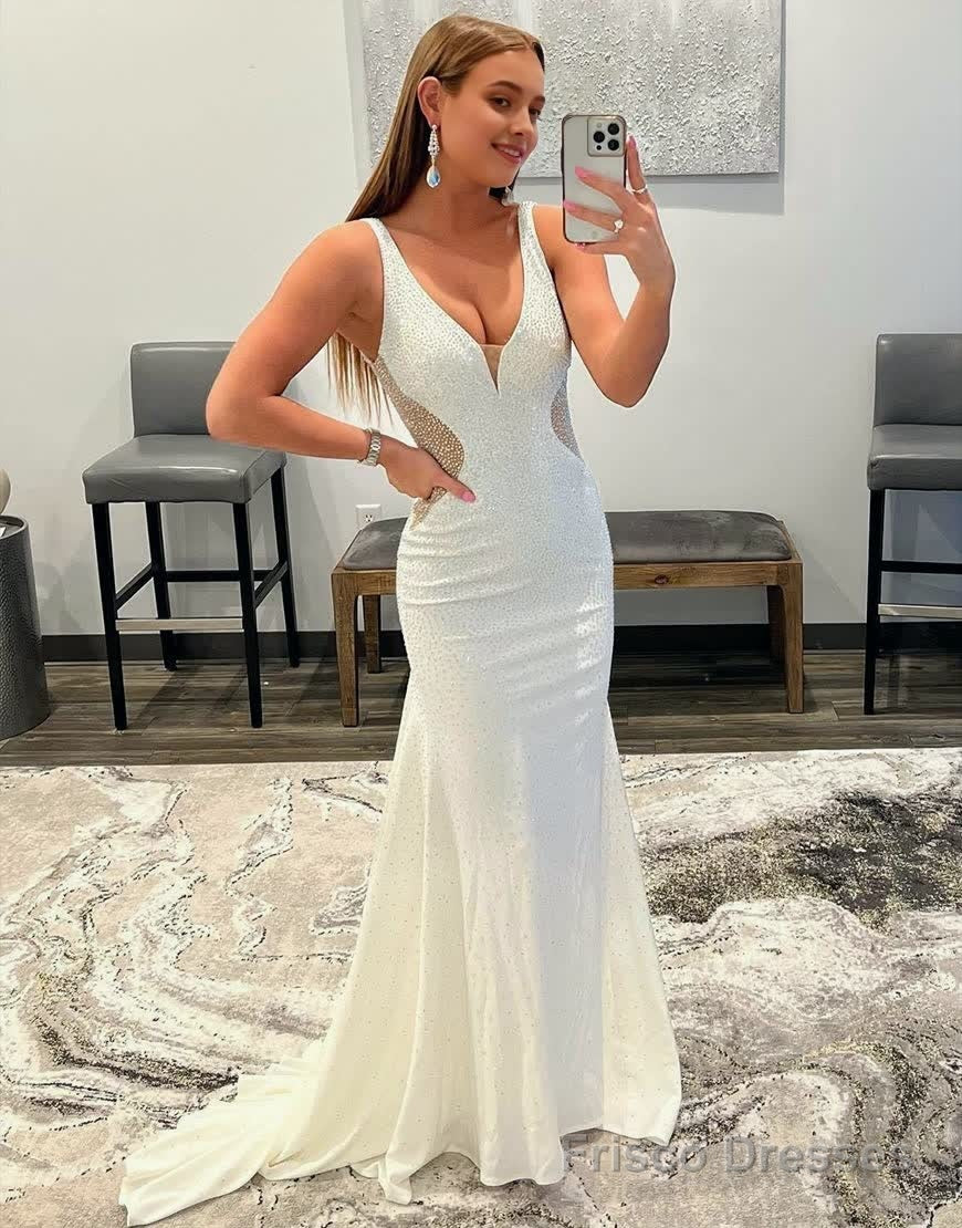 White Mermaid Beaded Prom Dress Secondary image