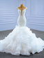 White Mermaid Beading Pearls Cap Sleeve Wedding Dress