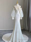 White Mermaid High Neck Appliques Wedding Dress