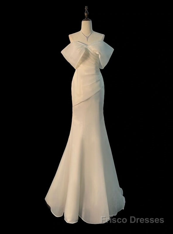 White Mermaid Organza Off the Shoulder Pleats Wedding Dress Main image