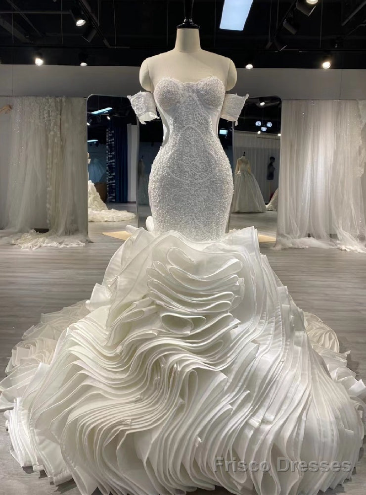 White Mermaid Organza Sweetheart Beading Wedding Dress Main image