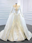 White Mermaid Satin Appliques Long Sleeve Beading Wedding Dress