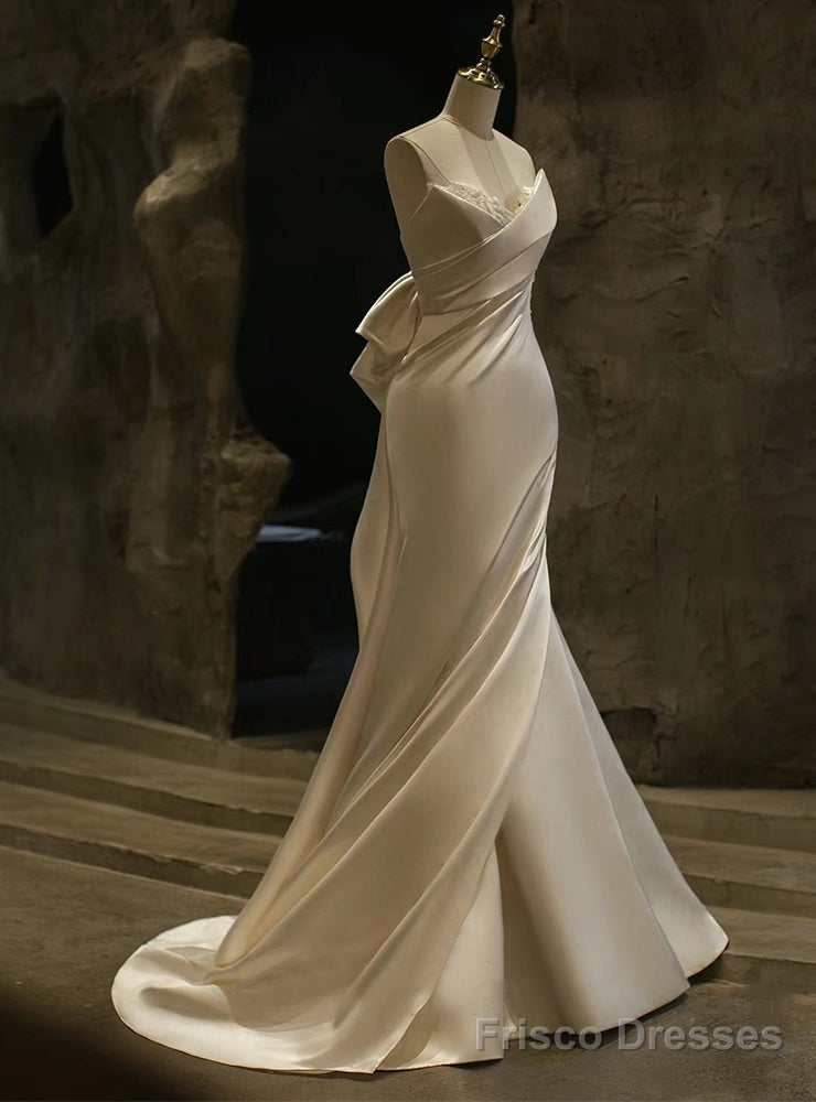 White Mermaid Satin Lace Beading Wedding Dress Main image