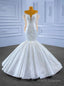 White Mermaid Satin Long Sleeve Appliques Beading Wedding Dress