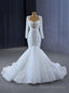 White Mermaid Sequins Backless Pearls Wedding Dress
