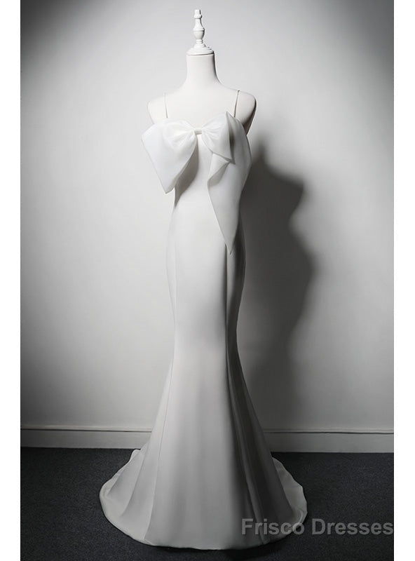 White Mermaid Spaghetti Straps Bow Wedding Dress Main image