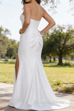 White Mermaid Sweetheart Corset Long Prom Dress with Slit