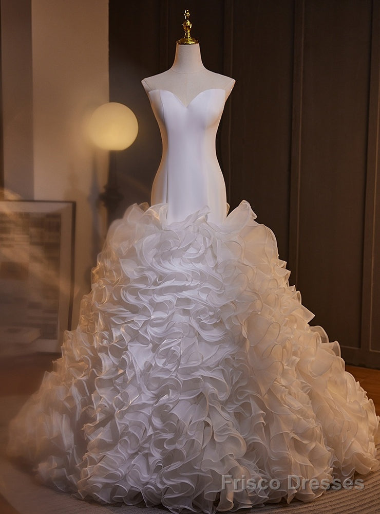 White Mermaid Tiers Wedding Dress Main image