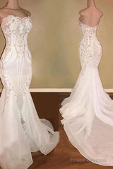 White Mermaid Wedding Dresses With Appliques Tulle Ruffles Bridal Gowns Prom Dress