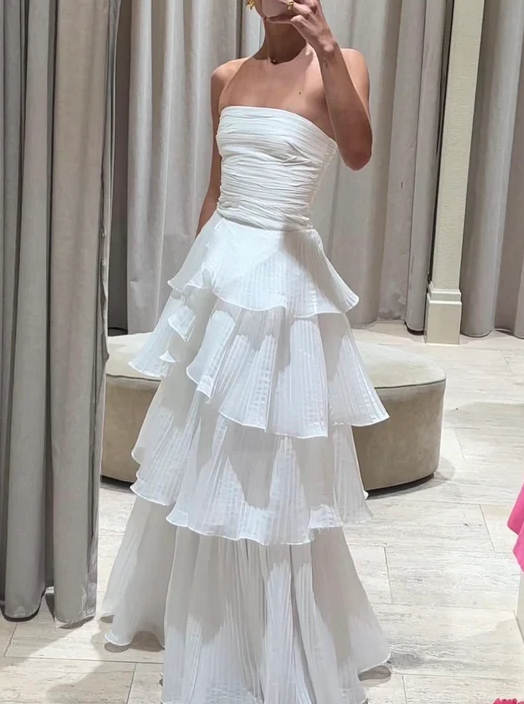 White Multi-Layer Evening Dresses Long White Prom Gown Secondary image