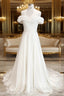 White Off Shoulder Chiffon Long Formal Prom Dress, White Evening Dress
