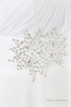 White One Shoulder Chiffon Pleats Beading Bridesmaid Dresses