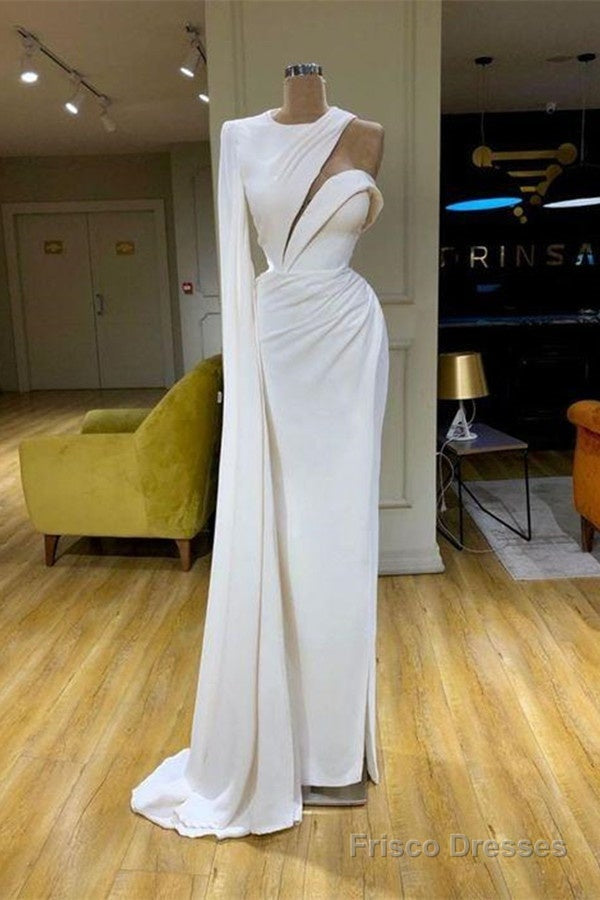 White One Shoulder Mermaid Prom Dress High Neck Evening Gown Main image