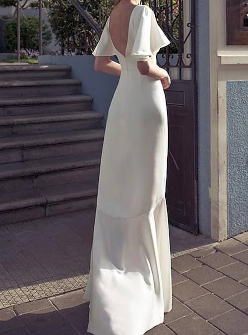 White Party Dress Half Sleeve Evening Dress V Neck Prom Dress
