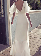 White Party Dress Half Sleeve Evening Dress V Neck Prom Dress