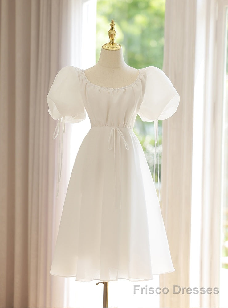 White Puff Sleeve Short Wedding Dress Main image