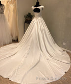 White round neck satin long Formal Prom gown, evening Dresses