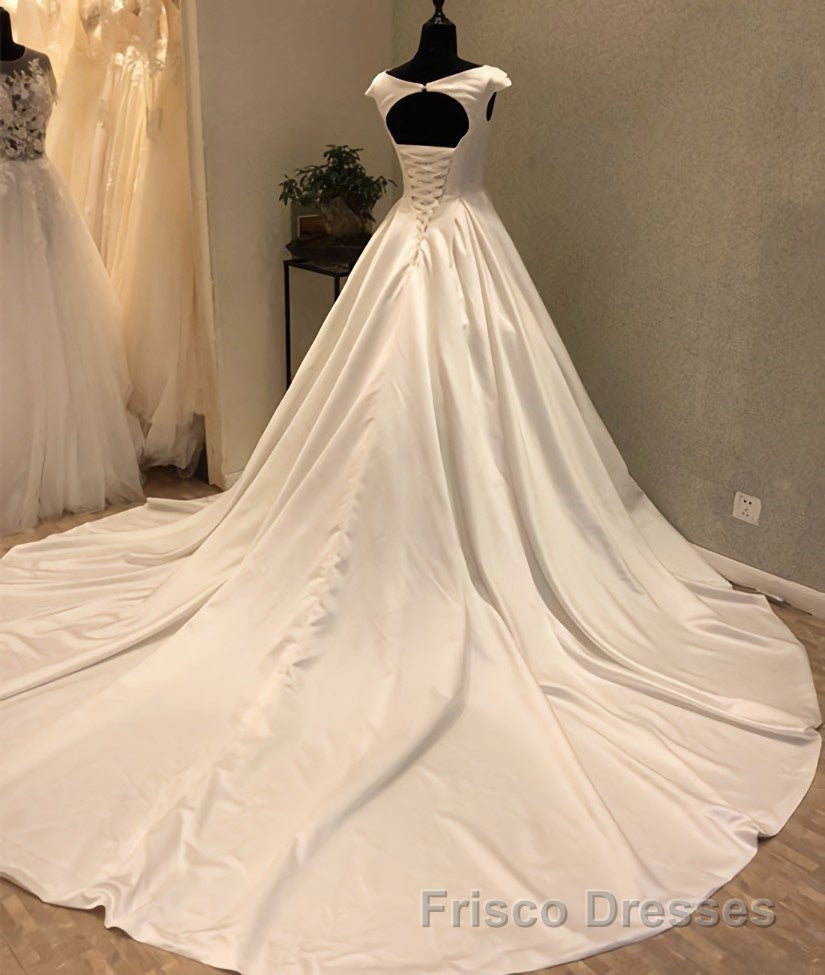 White round neck satin long Formal Prom gown, evening Dresses