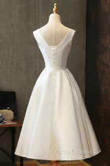 White Round Neck Satin Short Formal Prom Dress White Homecoming Dress