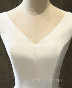 White Round Neck Satin Short Formal Prom Dress White Homecoming Dress