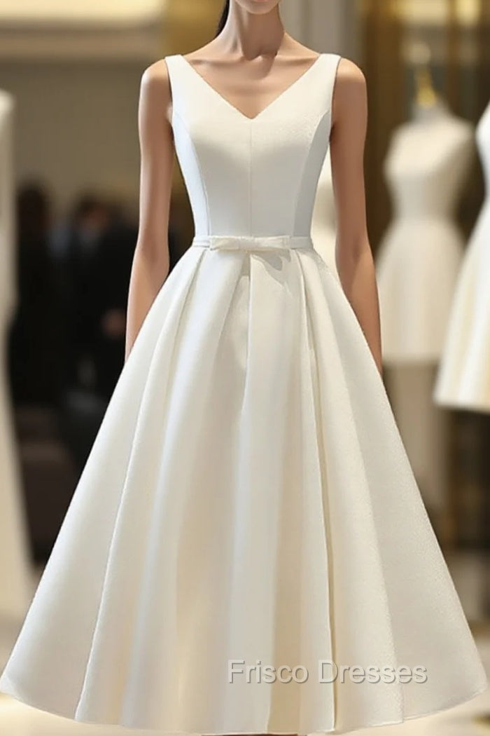 White Round Neck Satin Short Formal Prom Dress White Homecoming Dress Main image