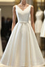 White Round Neck Satin Short Formal Prom Dress White Homecoming Dress