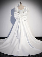 White  Satin Long Prom Dress, White Long Evening Dress
