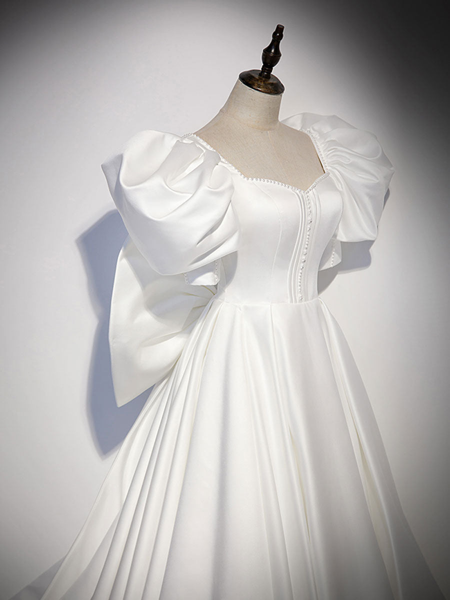 White  Satin Long Prom Dress, White Long Evening Dress