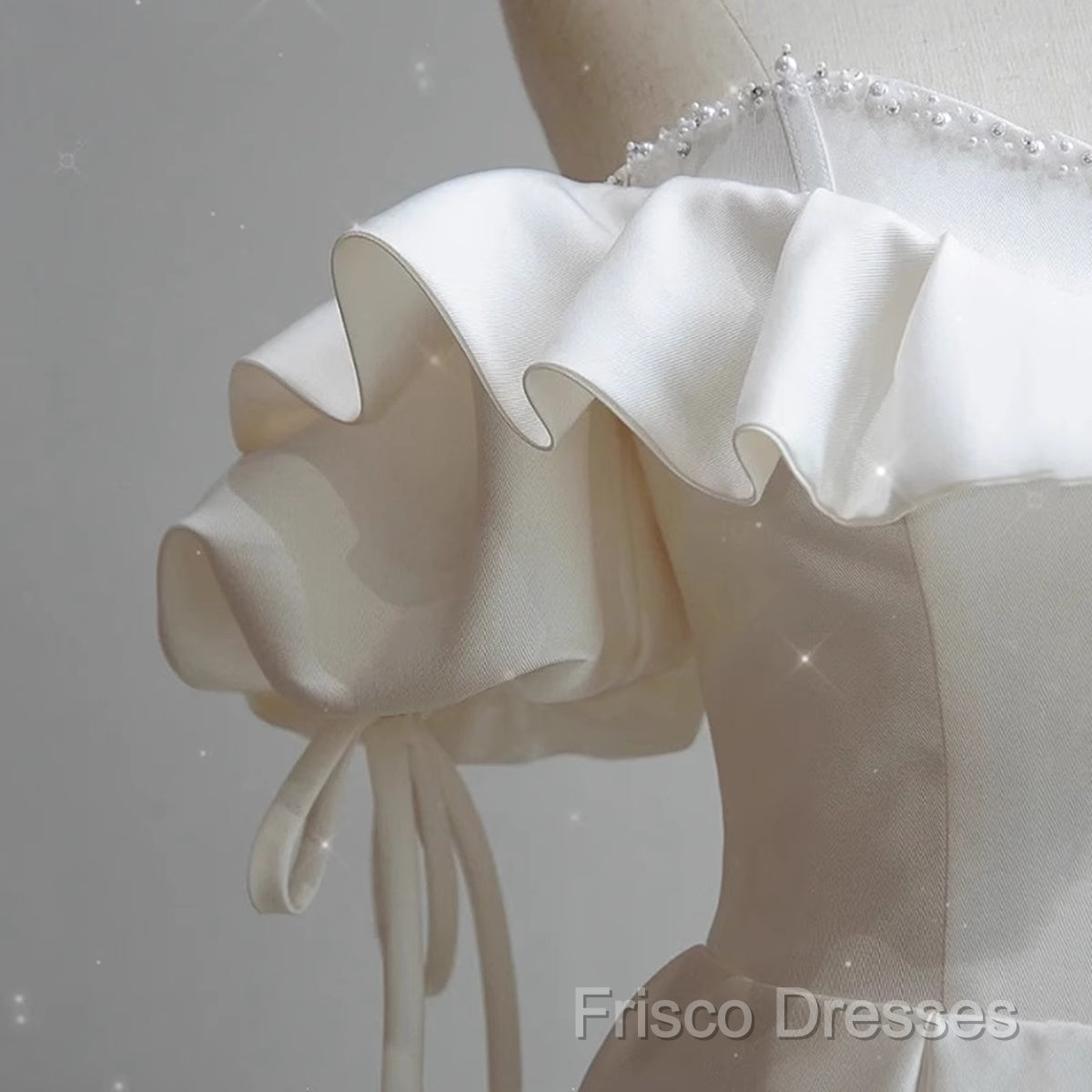 White Satin Off Shoulder Beaded Sweetheart Formal Dress, White Long Formal Prom Dress
