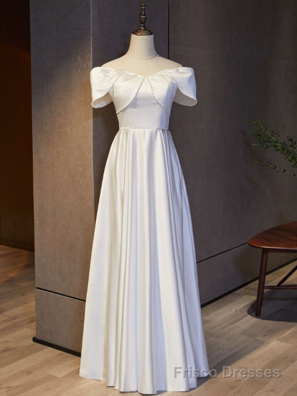 White Satin Off the Shoulder Formal Prom Dress