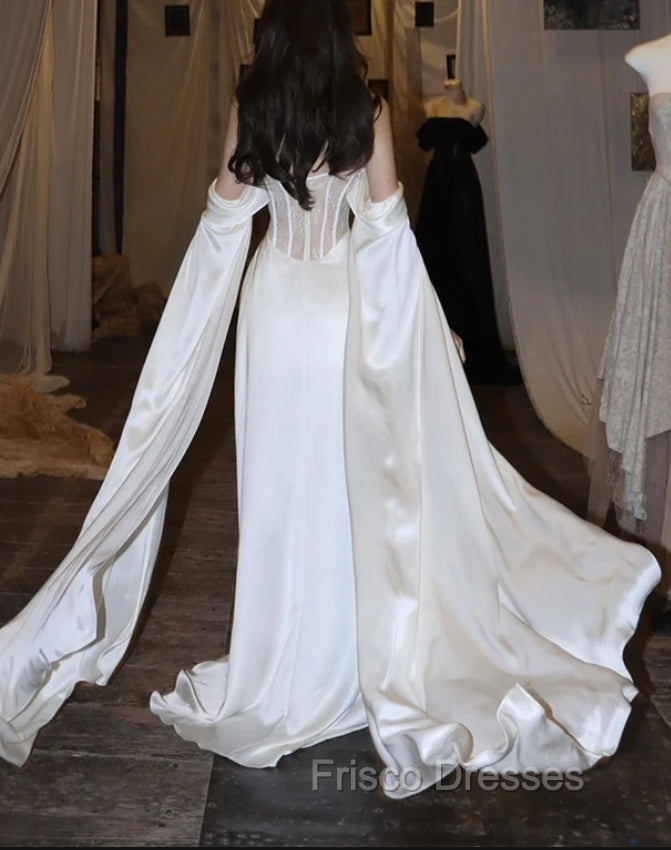 White Satin Formal Prom Dress Satin A-Line Long Scoop Long Evening Dress