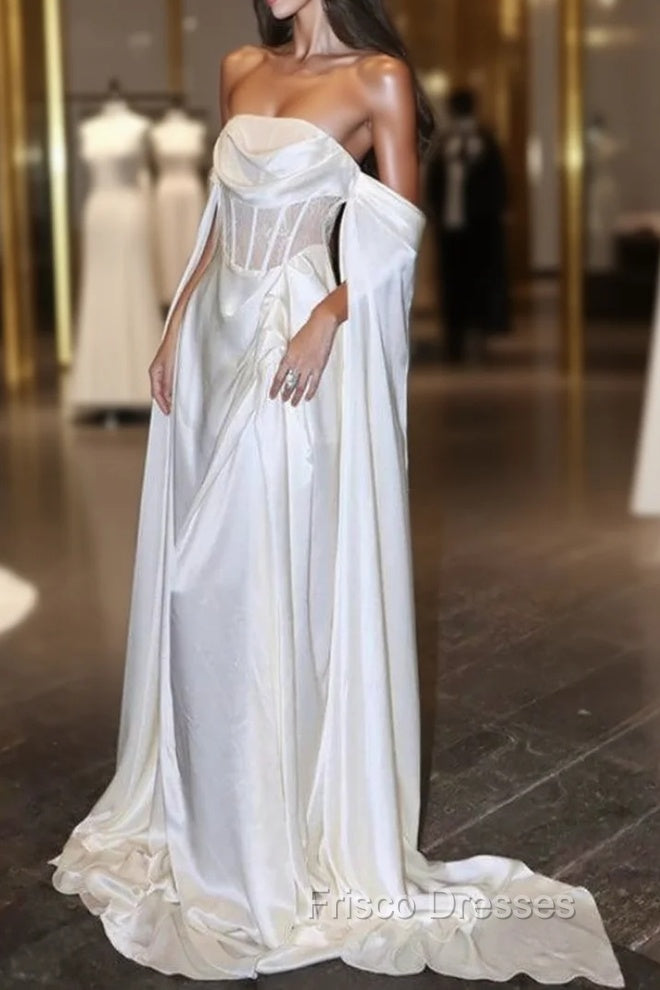 White Satin Formal Prom Dress Satin A-Line Long Scoop Long Evening Dress Main image