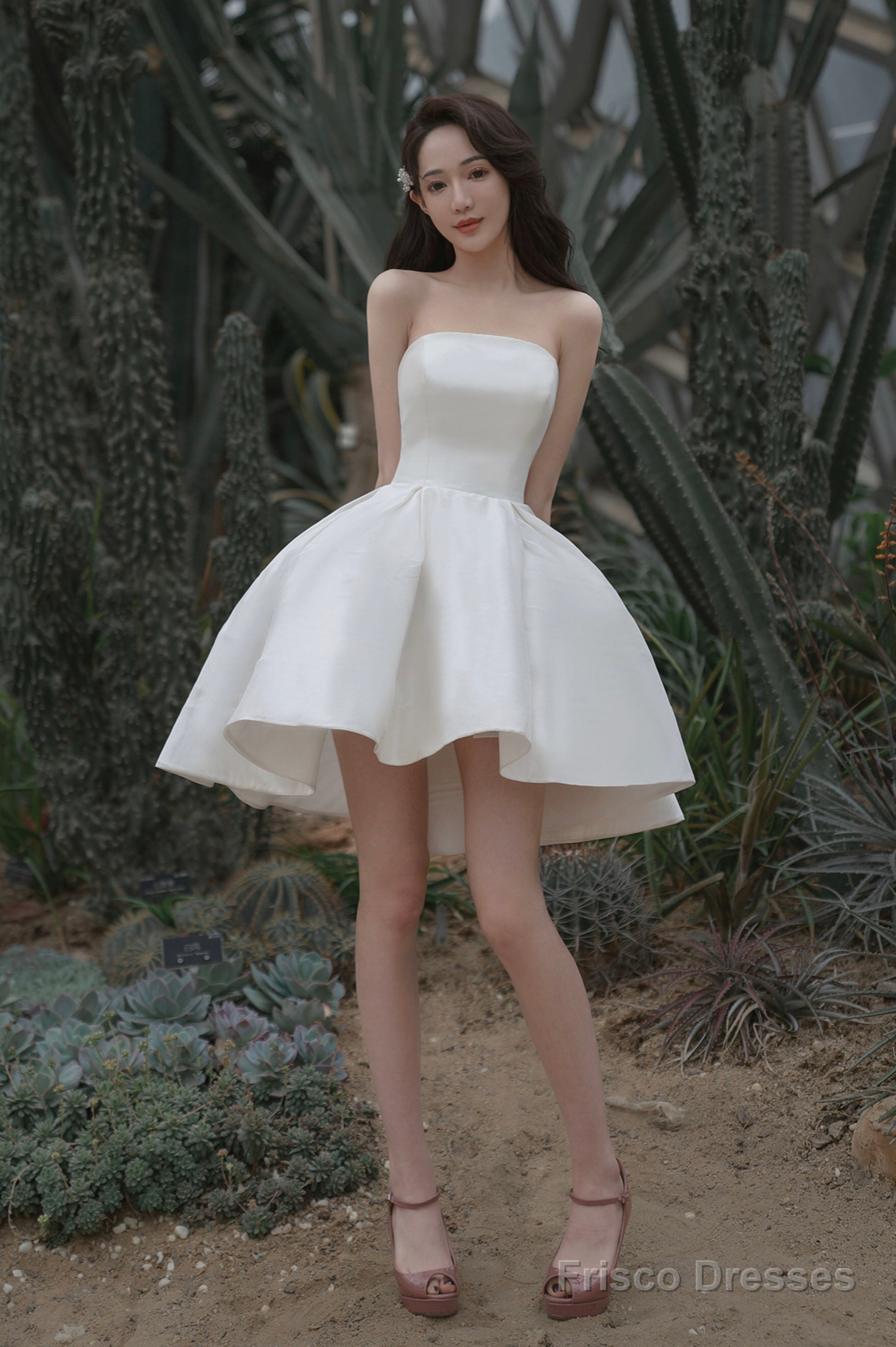 White Satin Short A-Line Prom Dress Homecoming Dress Main image