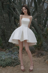 White Satin Short A-Line Prom Dress Homecoming Dress