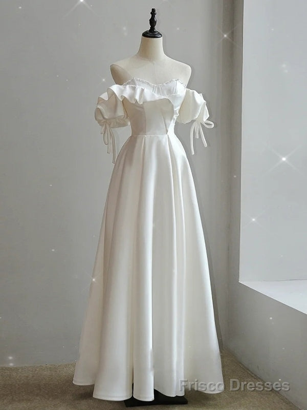 White Satin Strapless Beading Wedding Dress Main image