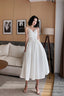 White Satin Tea Length Prom Dress, White Evening Dress