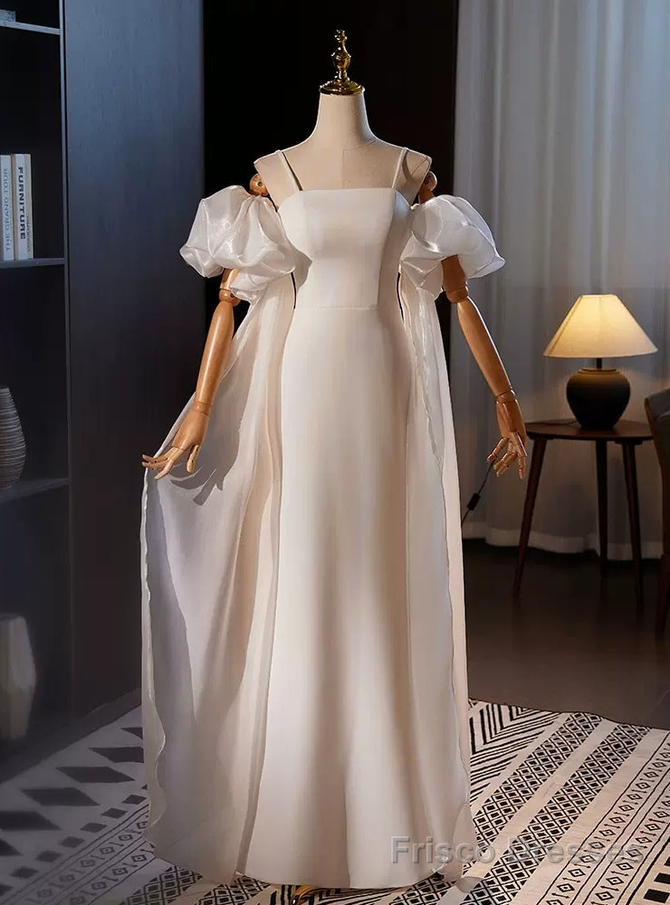 White Sheath Spaghetti Straps Wedding Dress Main image