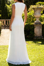 White Sheath V Neck Ruched Long Formal Dress