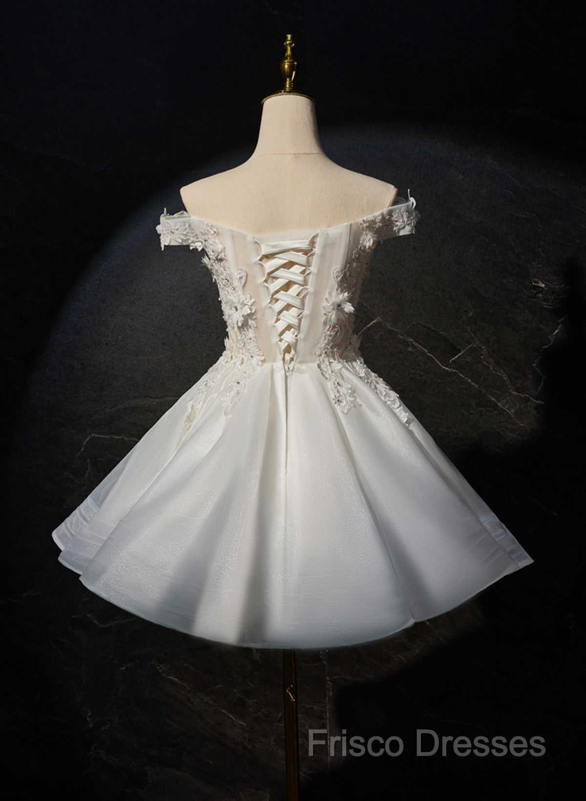 White Short Flowers Lace Short Party Dress, White Graduation Dress Formal Prom Dress