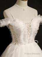 White Short Prom Dresses, Off Shoulder White Puffy Homecoming Dresses