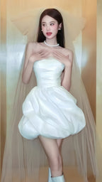 White Short Wedding Dresses Satin Bridal Dress