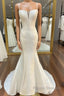 White Split Neck Trumpet Long Wedding Dress
