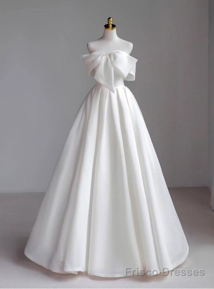 White Strapless Bow Wedding Dress Main image